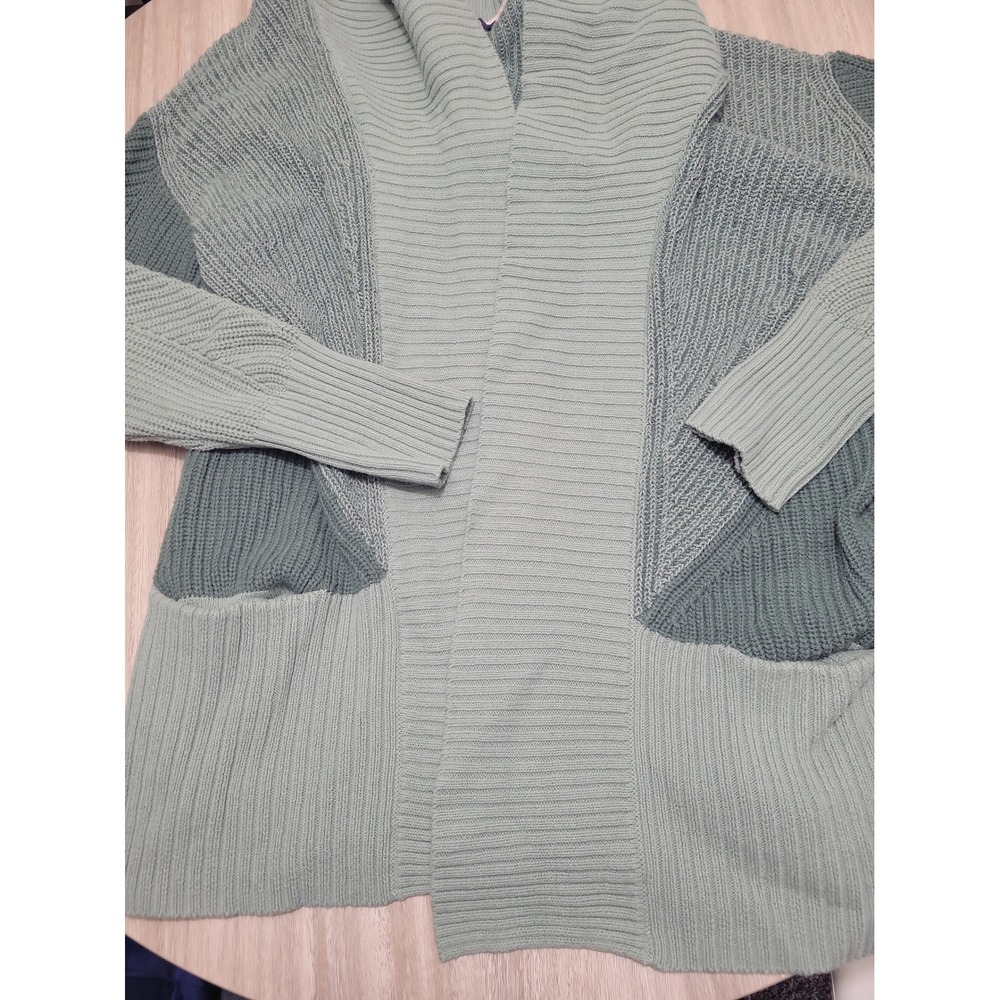 Isaac Mizrahi Live Womens Green Colorblock Ribbed Shawl Cardigan Sweater M - Picture 3 of 8